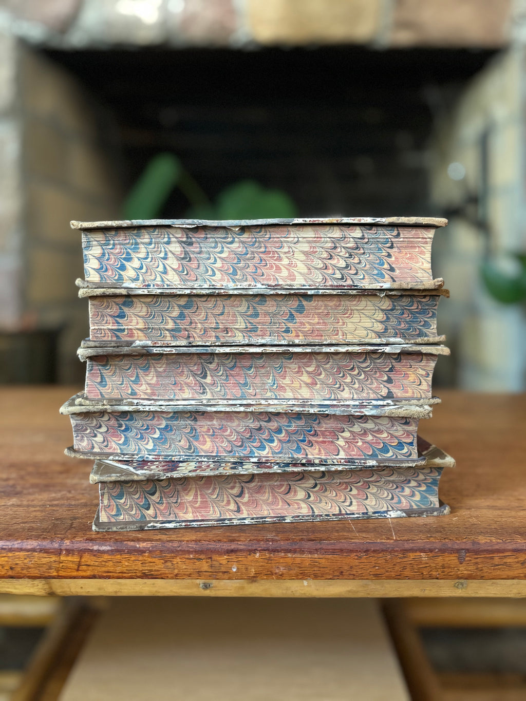 Antique Marbled Leather-Bound Books