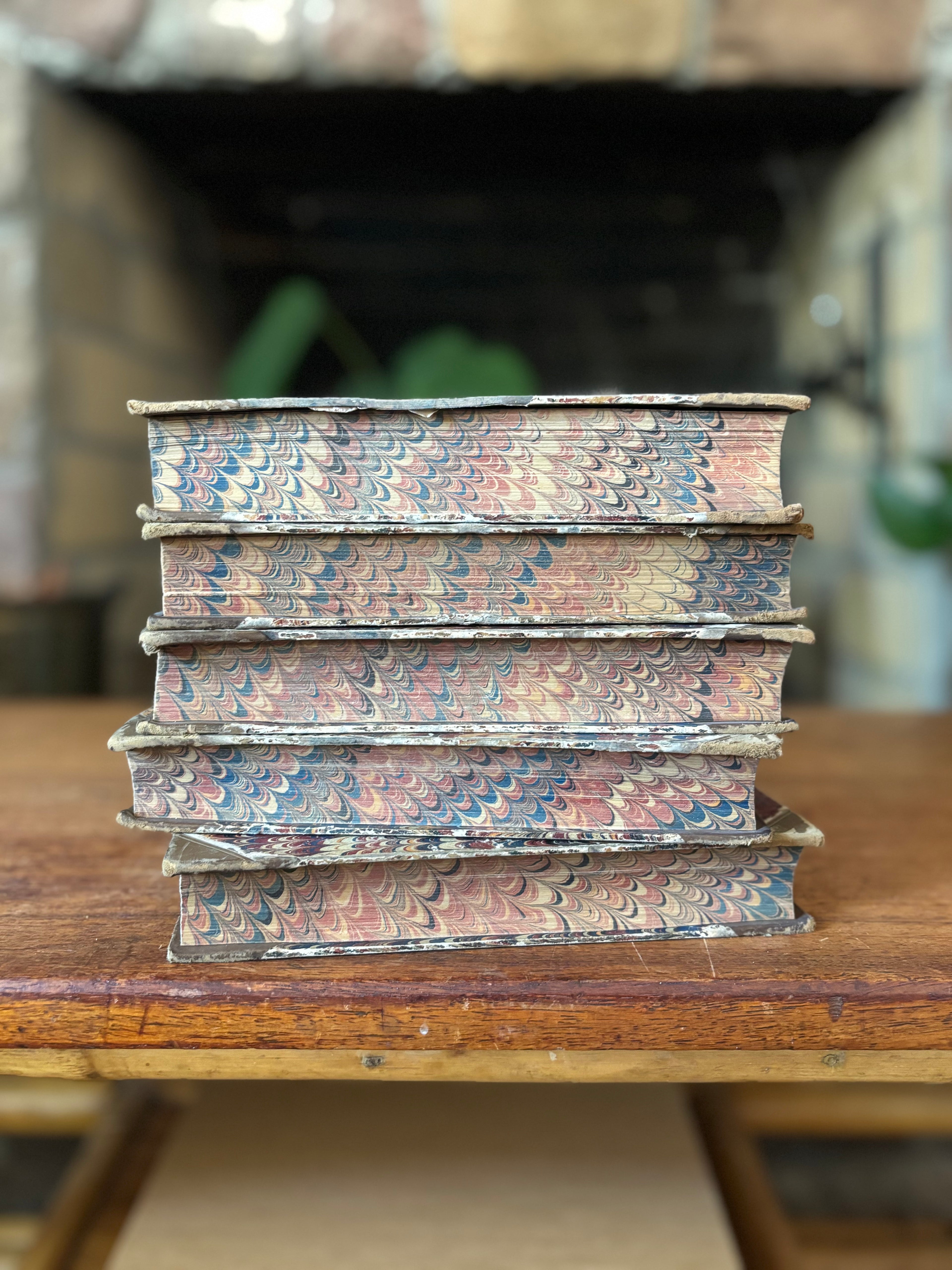 Antique Marbled Leather-Bound Books