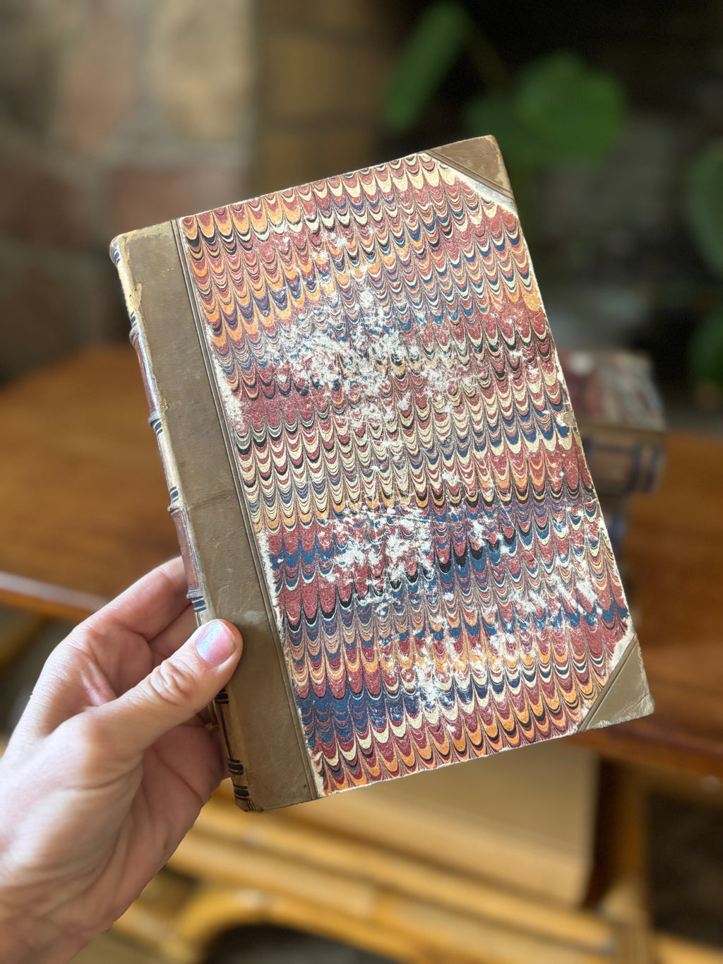 Antique Marbled Leather-Bound Books