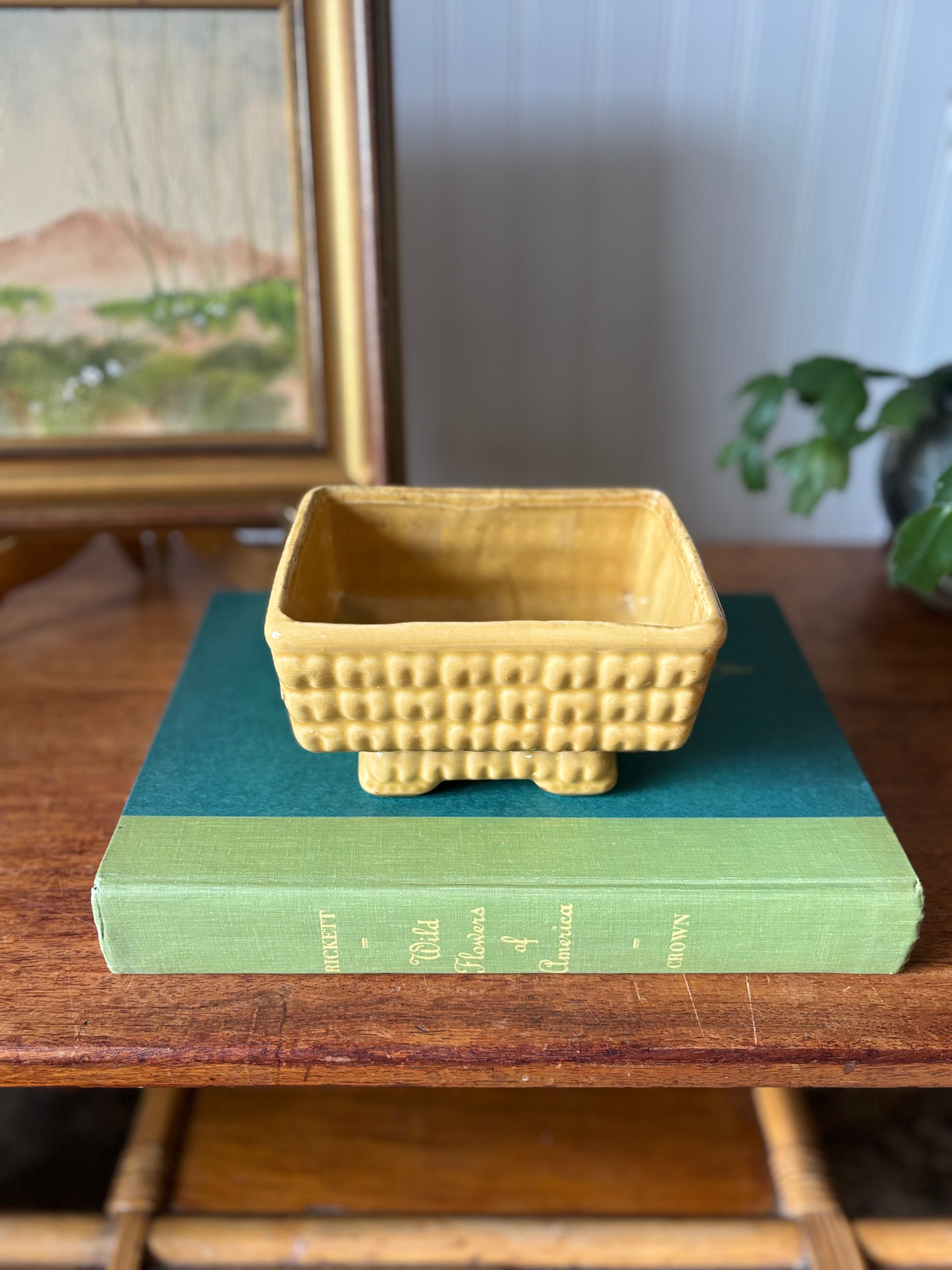 Vintage Faux Bamboo Yellow Ceramic Planter
