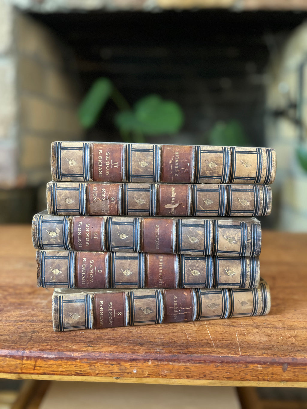 Antique Marbled Leather-Bound Books