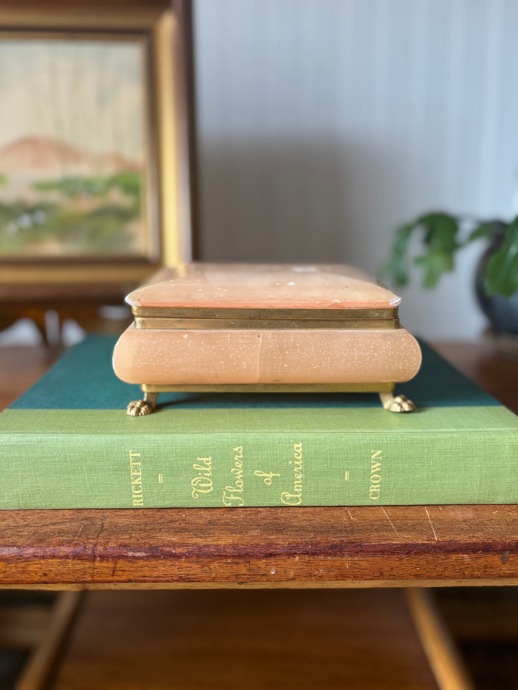 Pink Alabaster Box with Gold Feet, Italy