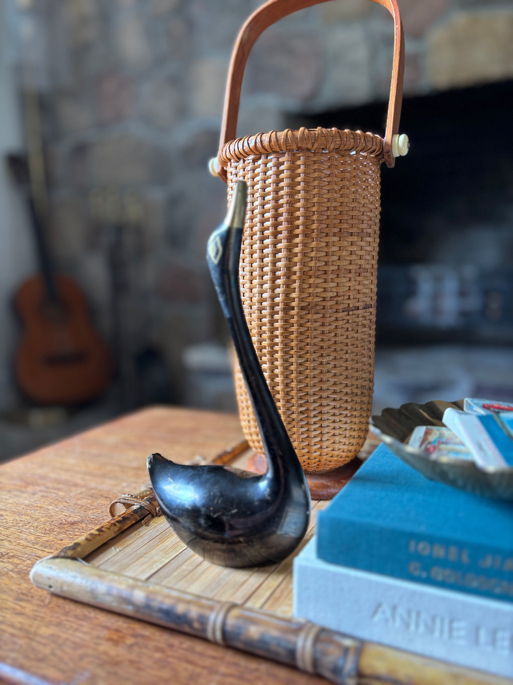 Vintage Black Painted Brass Swan