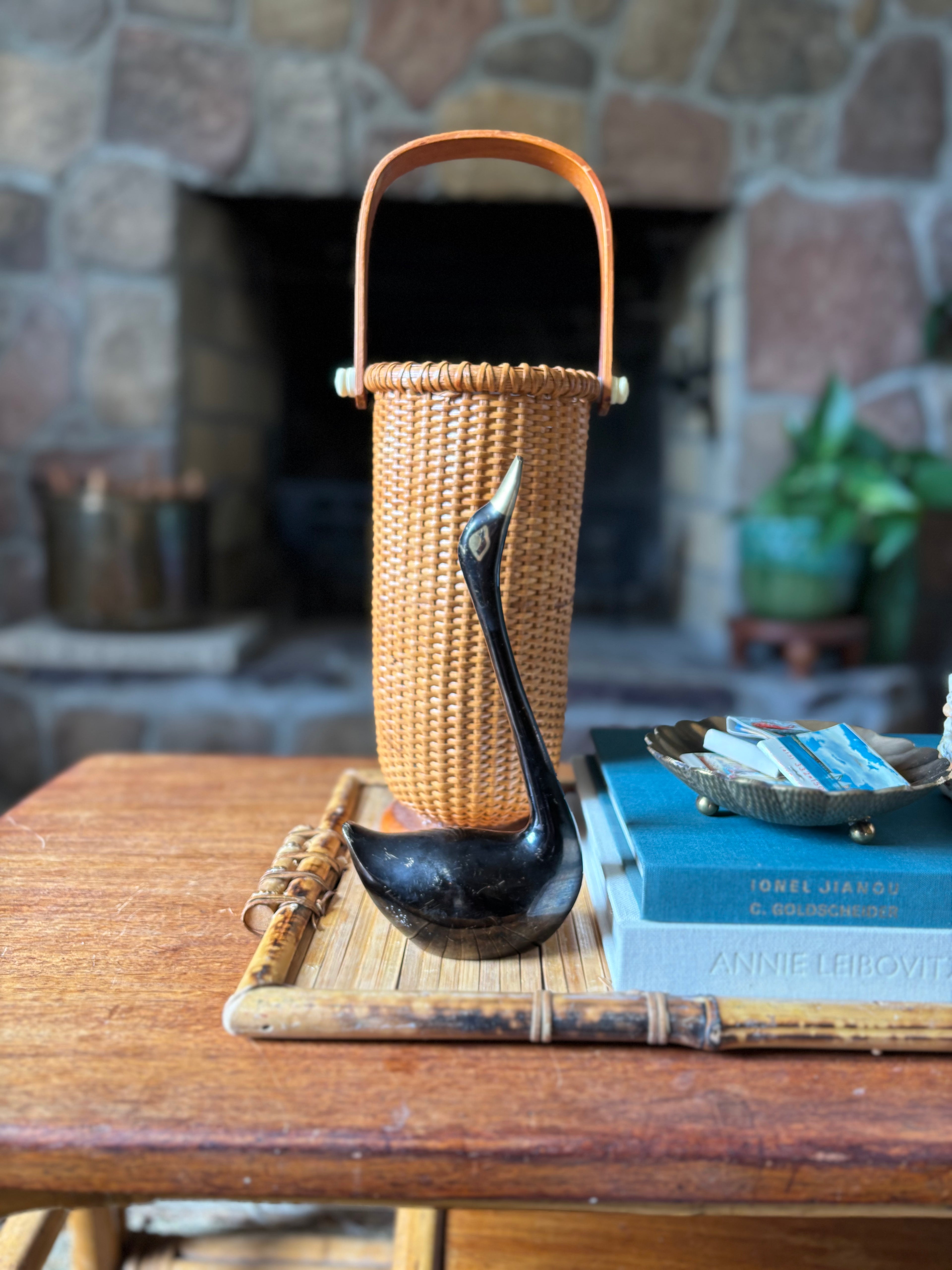 Vintage Black Painted Brass Swan