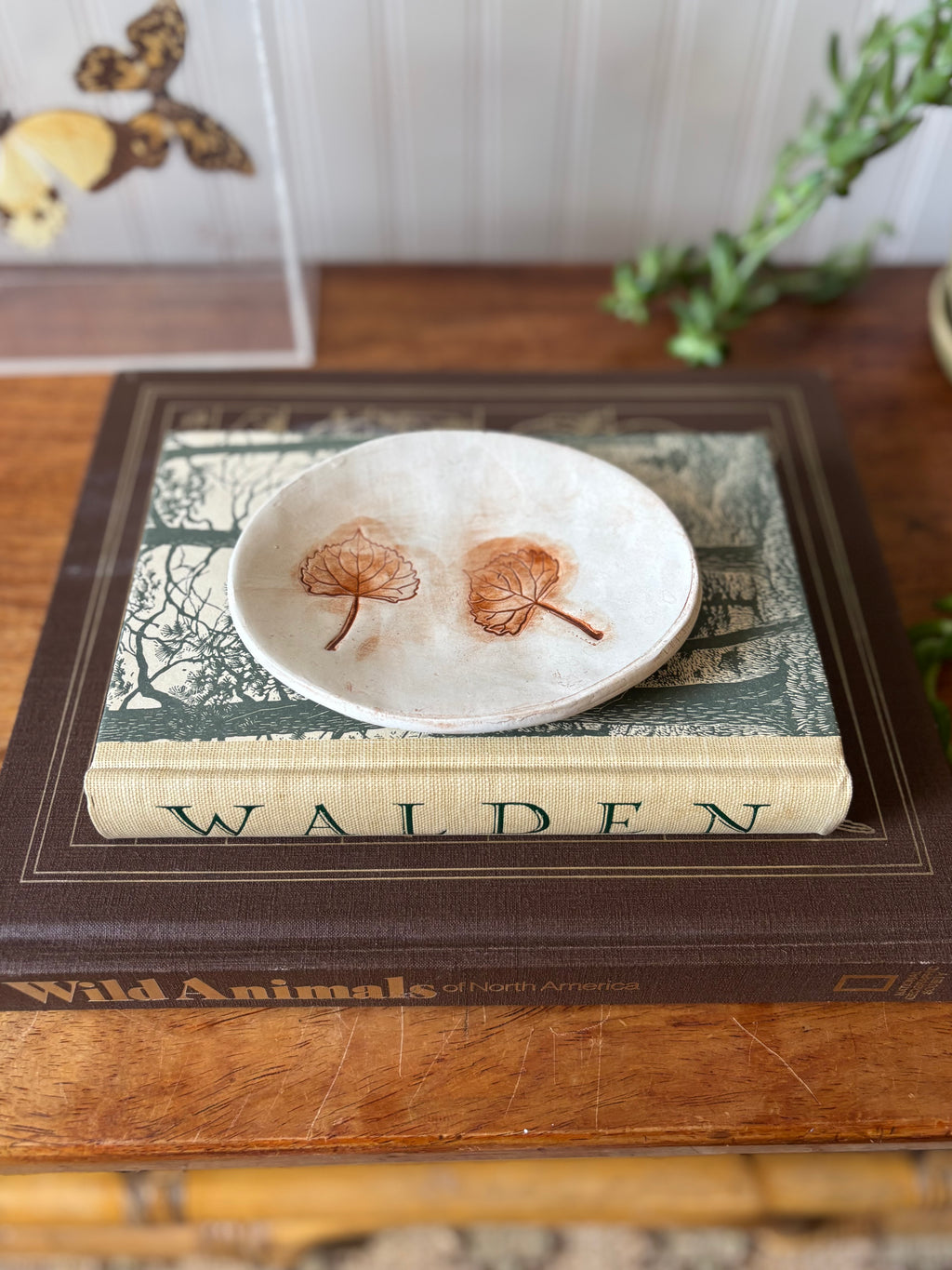 Handmade Ceramic Trinket Dish with Leaves