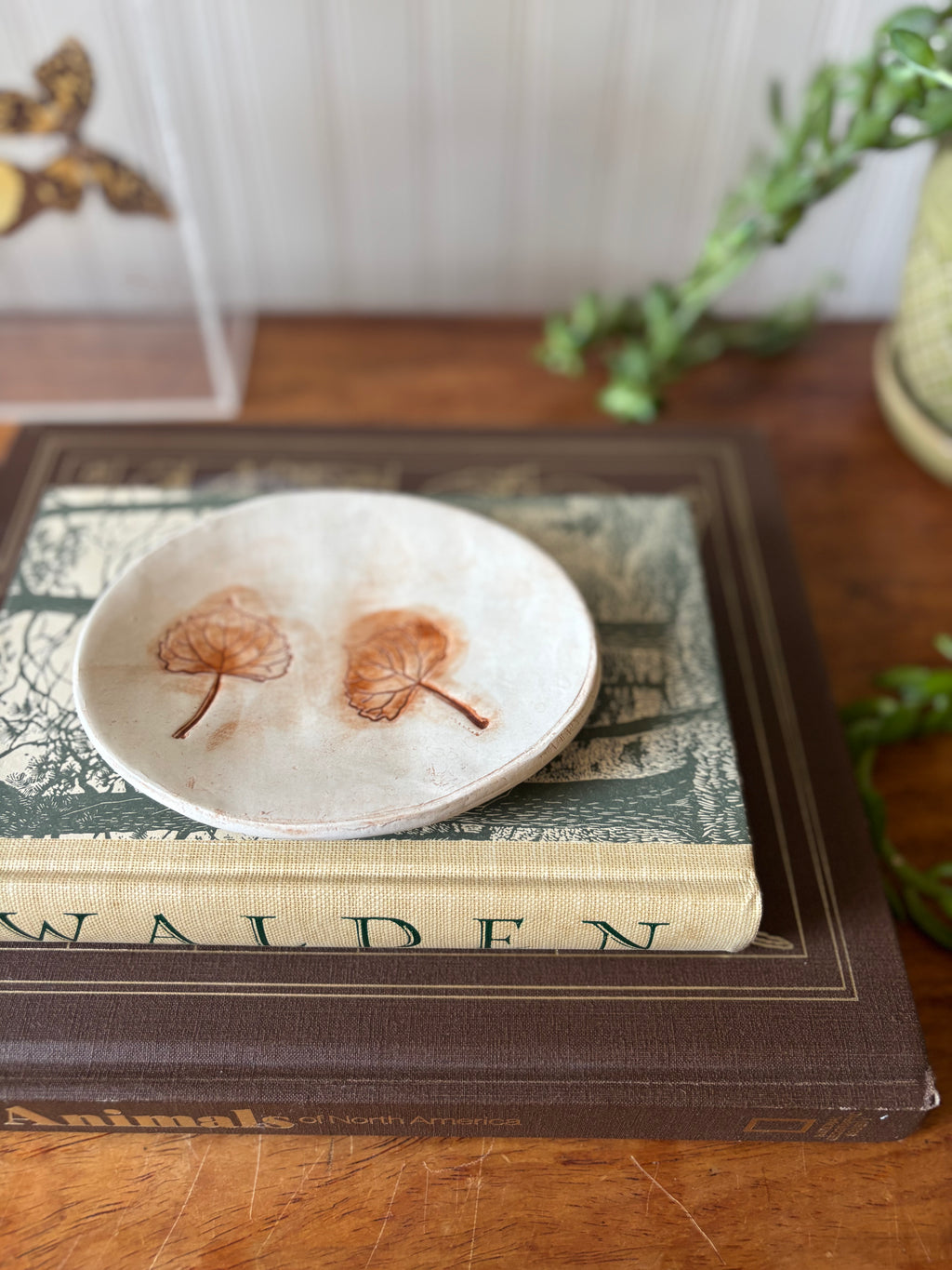 Handmade Ceramic Trinket Dish with Leaves