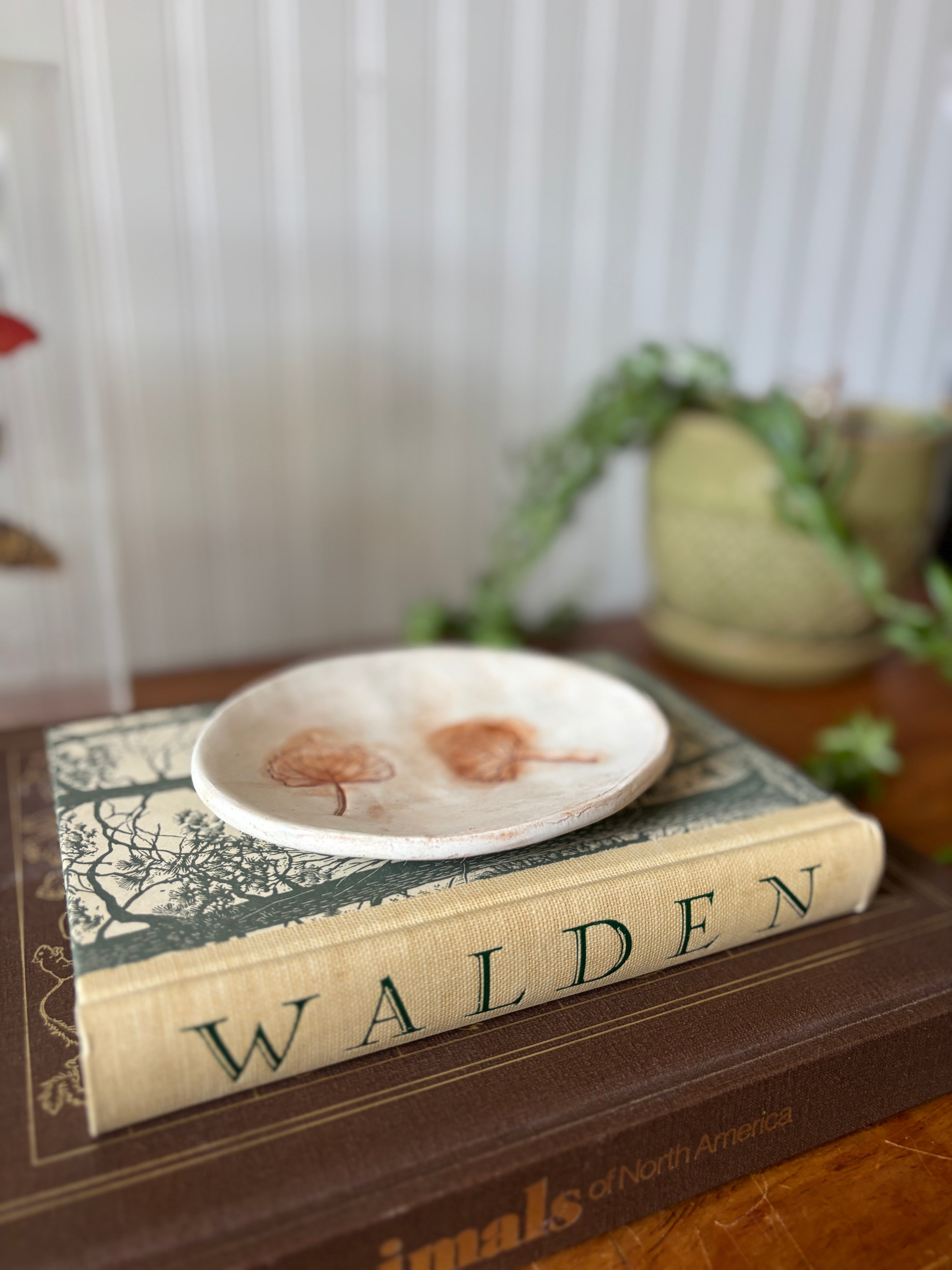 Handmade Ceramic Trinket Dish with Leaves